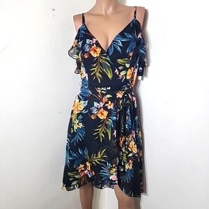 🆕️By & By Juniors Floral Tropical Hi Low Print Flutter Sleeve Dress 11